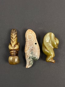 Antique Chinese Jade Carved Figure Lot of 3