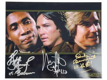Battlestar Galactica - Herbert Jefferson Jr Richard Hatch & Dirk Benedict Signed 8x10 Photograph