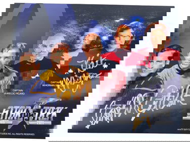 Star Trek Photograph Signed by William Shatner Kate Mulgrew & Scott Bakula