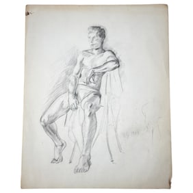 Duncan Grant Charcoal Sketch Drawing Male Nude Signed