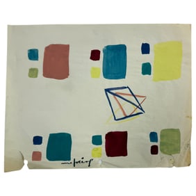 Gouache Painting on Paper Signed Maria Freire Sketch