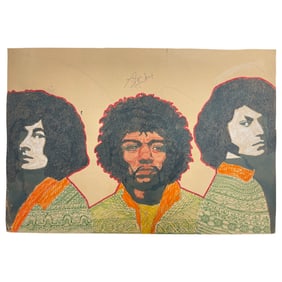 Jimi Hendrix Signed Illustration Art Drawing Rare
