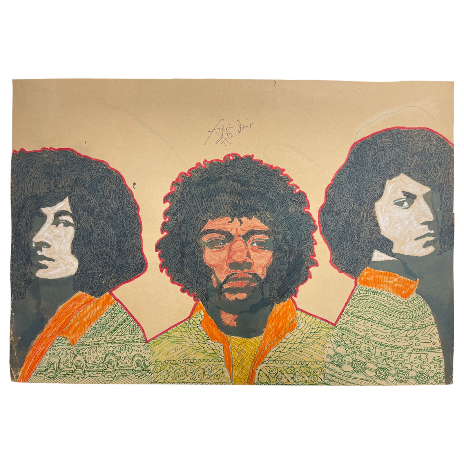 Jimi Hendrix Signed Illustration Art Drawing Rare (1 of 6)