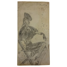 Chanel Vintage Costume Design Pencil Sketch Drawing on Board Signed