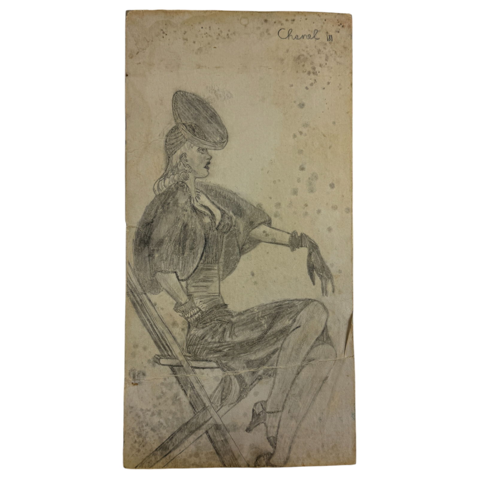 Chanel Vintage Costume Design Pencil Sketch Drawing on Board Signed: Chanel Vintage Costume Design Pencil Sketch Drawing on paper on Board. Please see photos for condition, crease on bottom. Size 6 1/2 x 12. Signed numbered upper right