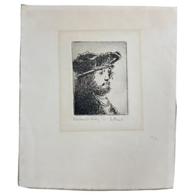 Antique Etching Rembrandt Study De Paul Signed
