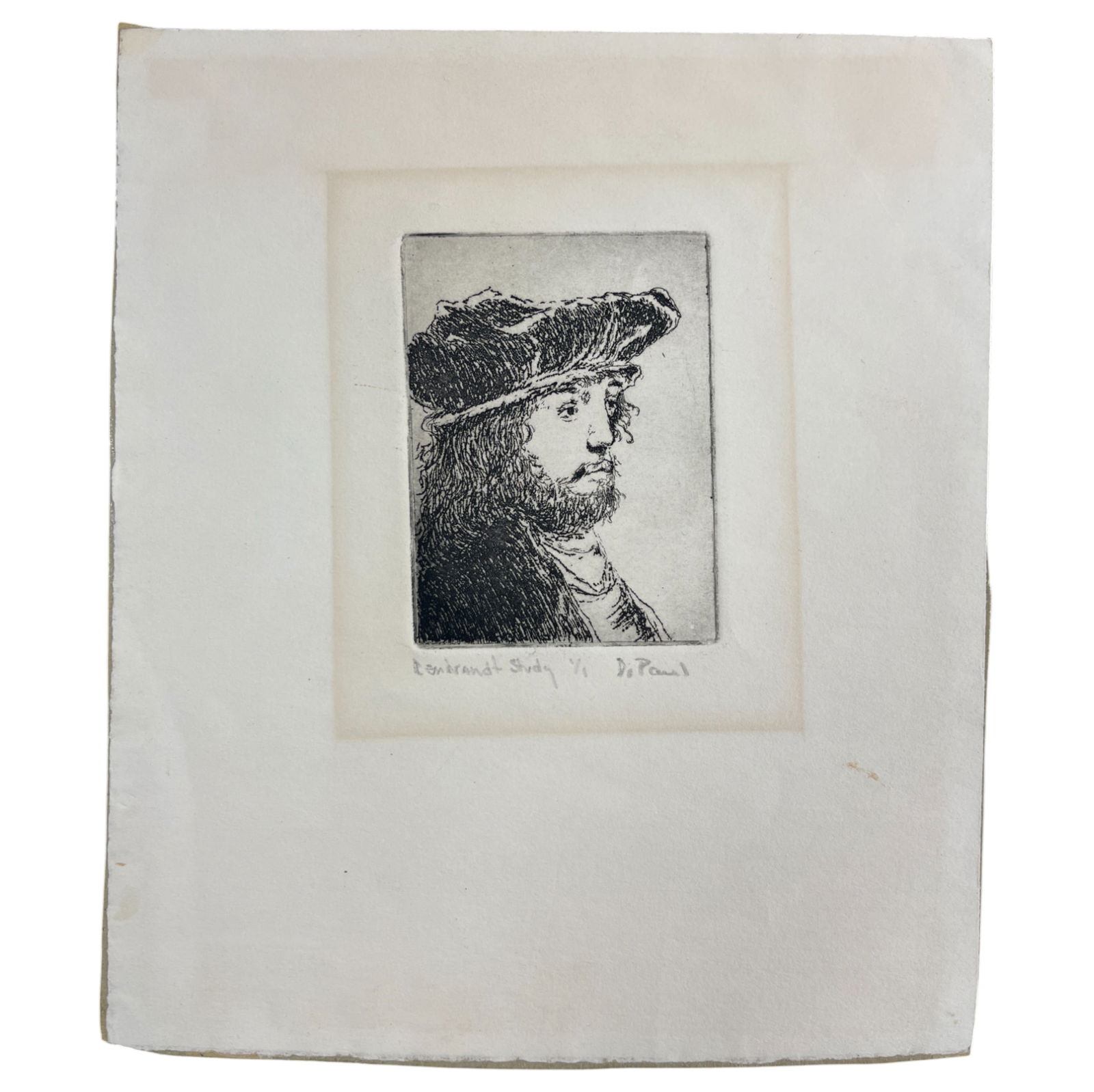 Antique Etching Rembrandt Study De Paul Signed (1 of 4)