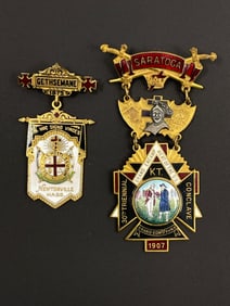 Vintage US Massonic Knights Templar Medallion Badges Lot of 2