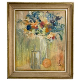 Oil On Canvas Painting Floral Still Life Signed Le Pho