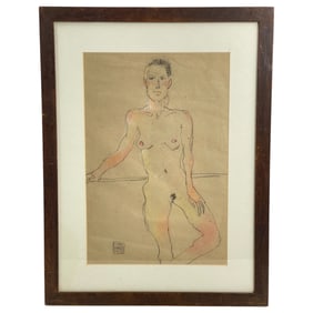 Hand Drawn in Pencil Nude Signed and Dated 1918 Egon Schiele