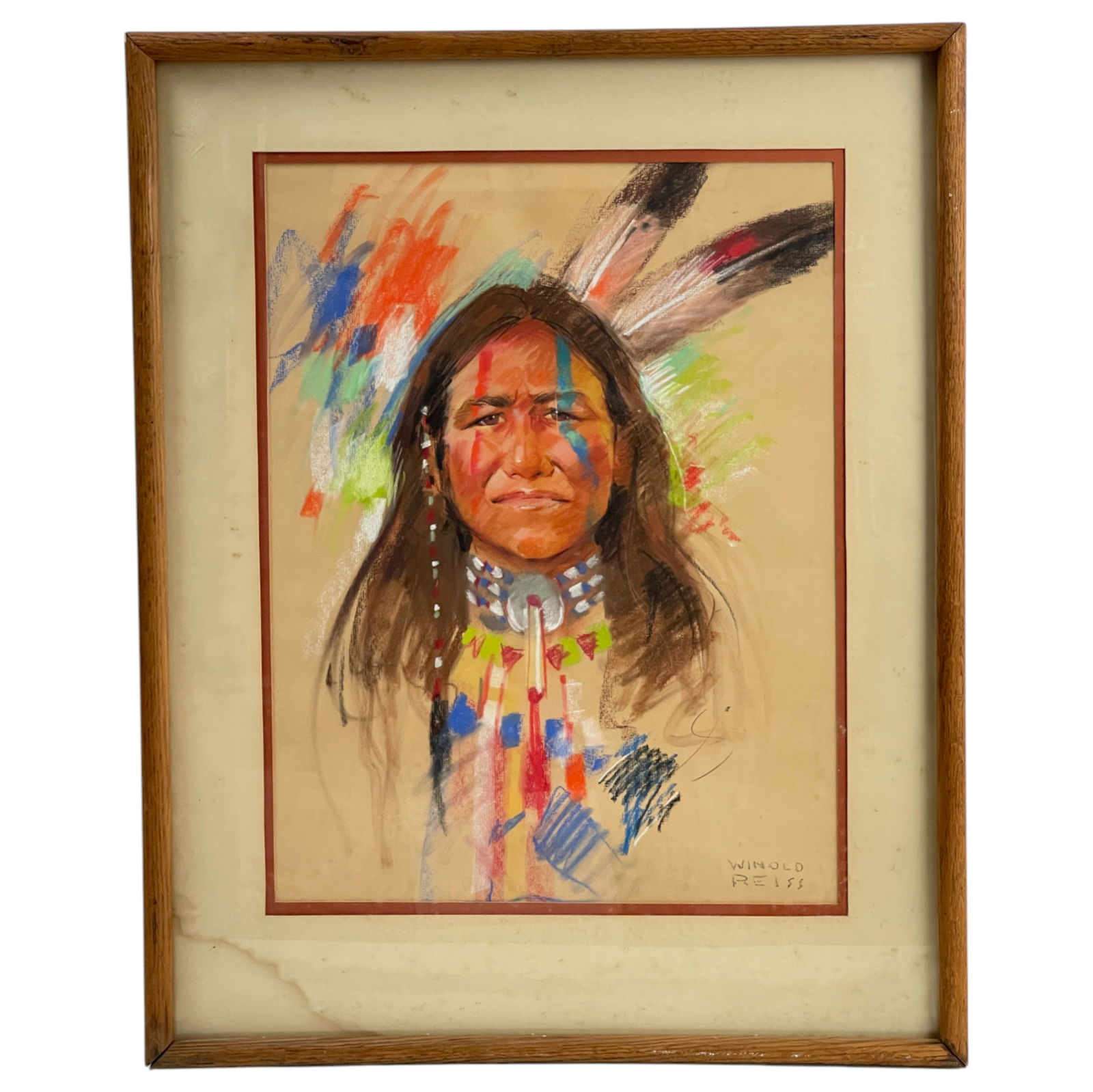Winold Reiss (1886-1953) - Pastel on Paper Indian Chief: Winold Reiss (1886-1953) - Pastel on Paper Indian Chief. Size with frame: 23" x 29".