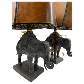 Maitland Smith - Pair of Bronze Elephant Lamp Sculptures