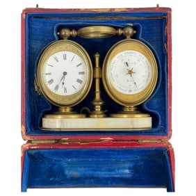 Tiffany & Co French 19th Century Twin Dial Desk Clock and Barometer