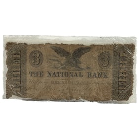 1850's $3 The National Bank - Providence, RHODE ISLAND Note