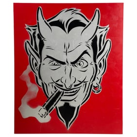 Coop Devil Smoking Cigar Hot Rod Oil on Canvas Art