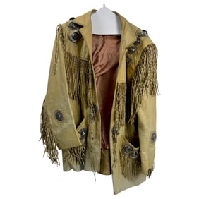 Dan Haggerty - Cowhide Leather Fringed Jacket with Silver Emblems Photo-Matched