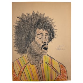 Jimi Hendrix Signed Illustration Art Drawing Rare