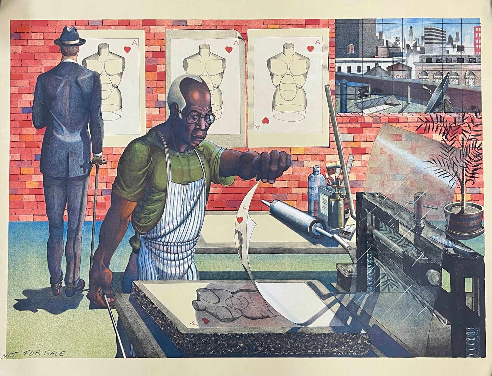 Rare Ron Adams, 1934-2020, Blackburn, Lithograph: Ron Adams' Blackburn (2002) is a color lithograph Measurement 29.5" x 38.5" that pays tribute to Robert Blackburn, a pioneering African American printmaker and founder of the Printmaking Workshop in N
