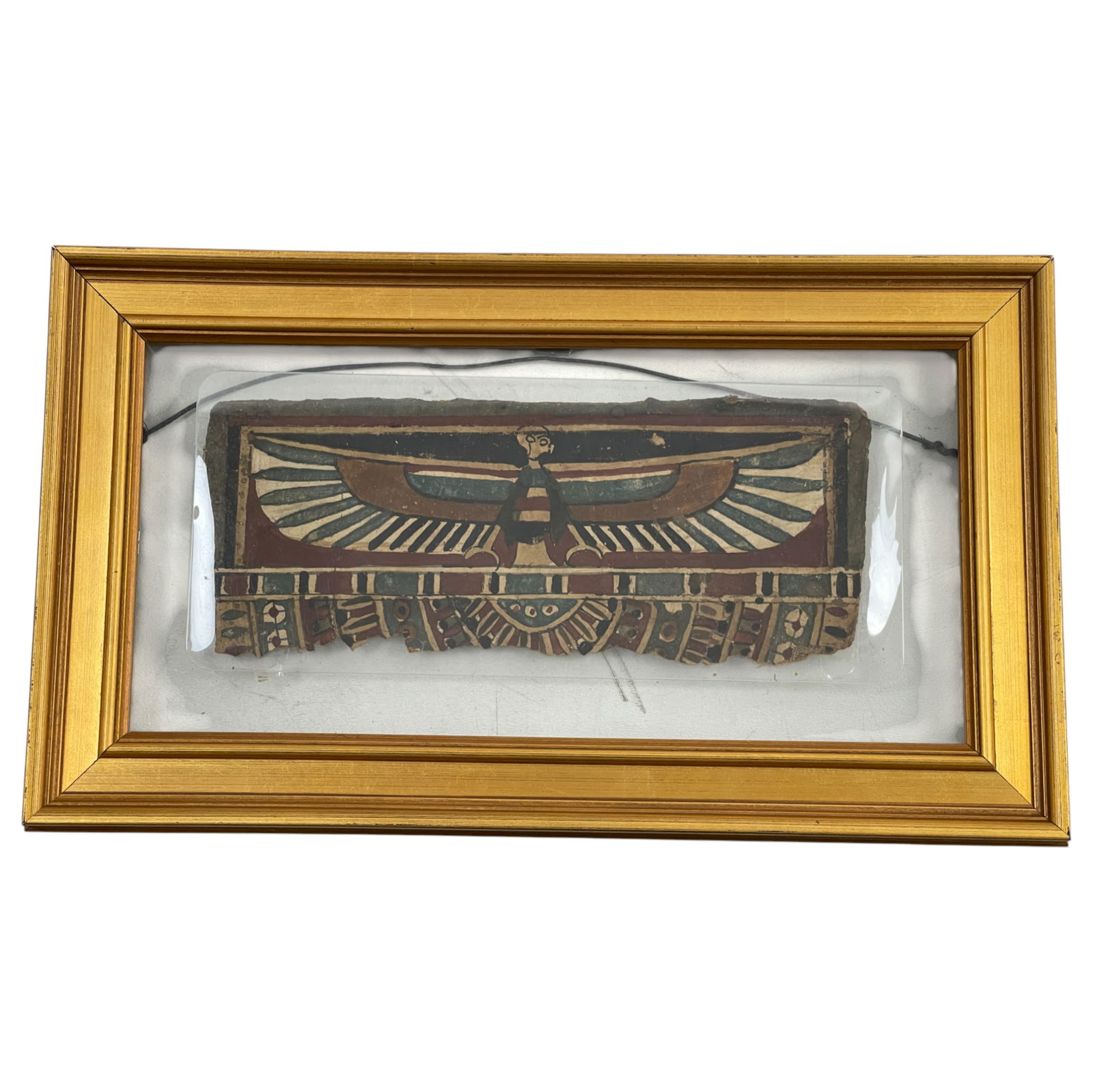 Egyptian Mummy Case Panel 300 to 30 BCE: Egyptian Mummy Case Panel 300 to 30 BCE Gesso coated linen painted in seven colours 3.5" x 9.5" inches