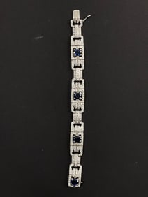 Diamond Saphire 14k White Gold Mens Unisex Bracelet 37.8 Grams