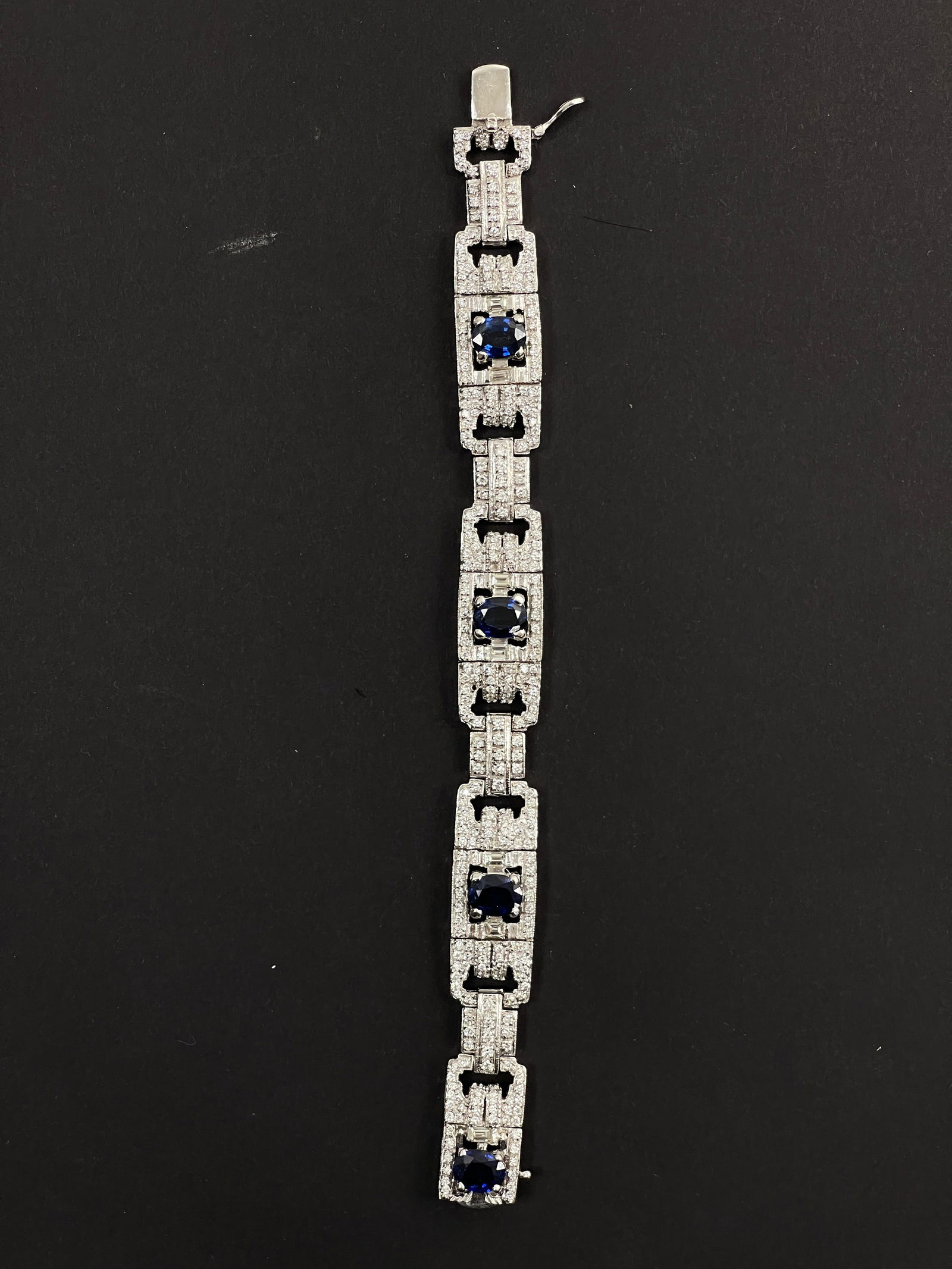 Diamond Saphire 14k White Gold Mens Unisex Bracelet 37.8 Grams (1 of 7)