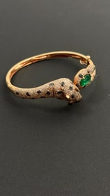 EFFY Panther 14k Rose Gold Diamond Emerald Cuff Bracelet 29.74 Grams