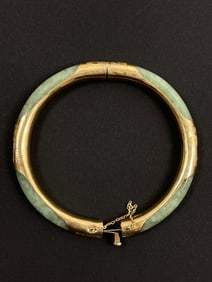 Vintage Chinese Jade 14k 585 Gold Bangle Bracelet 26.62 Grams