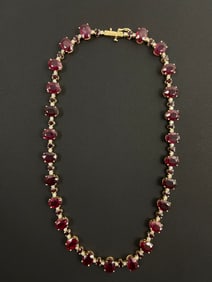 Vintage 14k Gold Ruby Diamond Necklace 51.05 Grams