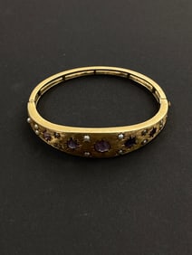 Victorian 14k Amethyst Pebble Pearl Bangle Bracelet 20.7 Grams