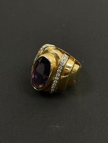 Vintage 14k Gold Amethyst Diamond Ring 18.3 Grams size 7