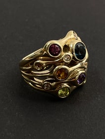 Vintage 14k Gold Multi Color Saphire Ring 6.68 Grams size 8