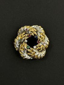 Vintage 14k Gold Multi Color Stone Brooch 12.96 Grams