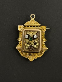 Antique 14k Gold Diamond Emerald Brooch 14.56 Grams