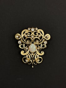 Vintage 14k Gold Diamond Opal Brooch Pendant 16.0 Grams