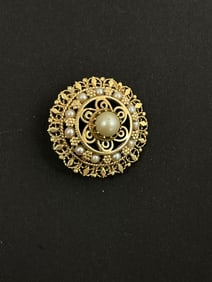 Vintage 14k Gold Diamond Pebble Pearl Brooch Pendant 11.89 Grams