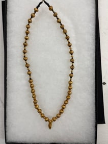 Ancient High Karat Gold Beaded Necklace with High Karat Gold Pendant