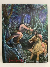 Oil Painting on Board Signed Frank Frazetta 76 Illustration Art Monsters Attr