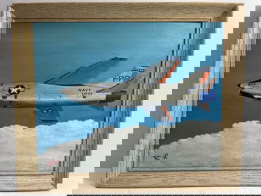Bob Robert Newman Ross Oil Painting on Board US Military Navy Fighter Jet Signed Dated