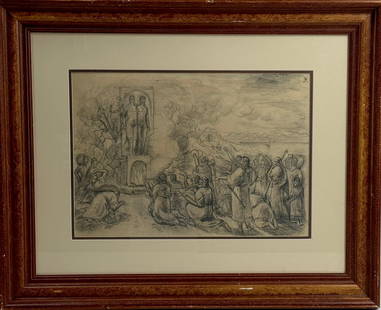 ORIGINAL Armenian Charcoal Painting on Paper by Kojoyan Hakob Figurative: ORIGINAL Armenian Painting on Paper by Kojoyan Hakob Figurative framed 26.5" x 21.5" drawing 17" x 12" Hakob Karapetovich Kojoyan (1883 - 1959) was an Armenian artist. He worked in genres of painting,