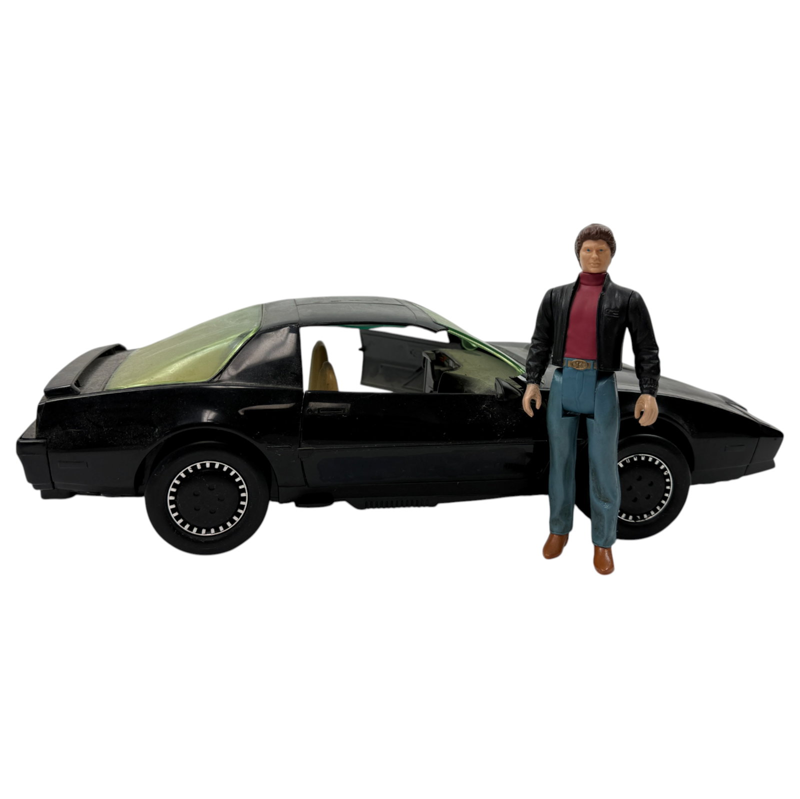 Vintage 1983 Knight Rider Car W/ Voice And Rider: Kitt 2000 And Michael Knight Action Figure, Kitt Car Is Missing The Door Windows, Comes As Is