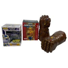 Signed Infinity Gauntlet/ Has All 6 Infinity Stones, And Signed Thanos Funko Pop