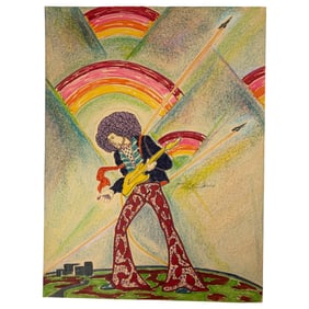 Jimi Hendrix Signed Illustration Art Drawing Rare