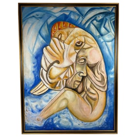 Mexican Oil On Canvas - El Ultimo Sueno De Picasso - Paloma Y Franton 1974 Painting