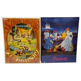 Walt Disney'S Snow White & Seven Dwarfs 1987 Movie Poster 50Th Anniversary Cabin And Cinderella