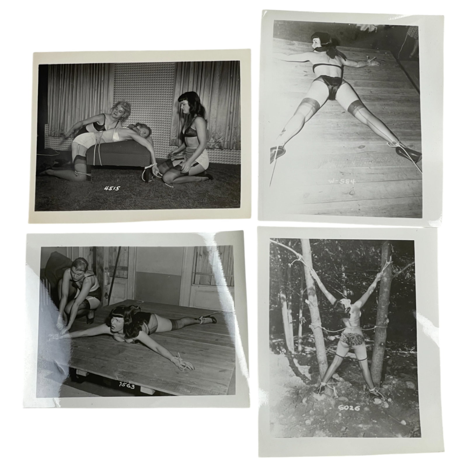 Bettie Page Pin-up Irving Klaw Vintage Rare B&W 1950s Bondage 4x5 Photograph Collection: Bettie Page Irving Klaw Vintage Rare B&W 1950s Bondage 4x5 Photograph Collection Lot of 4. private collection of original materials produced and distributed by London Enterprises Ltd., one of the most