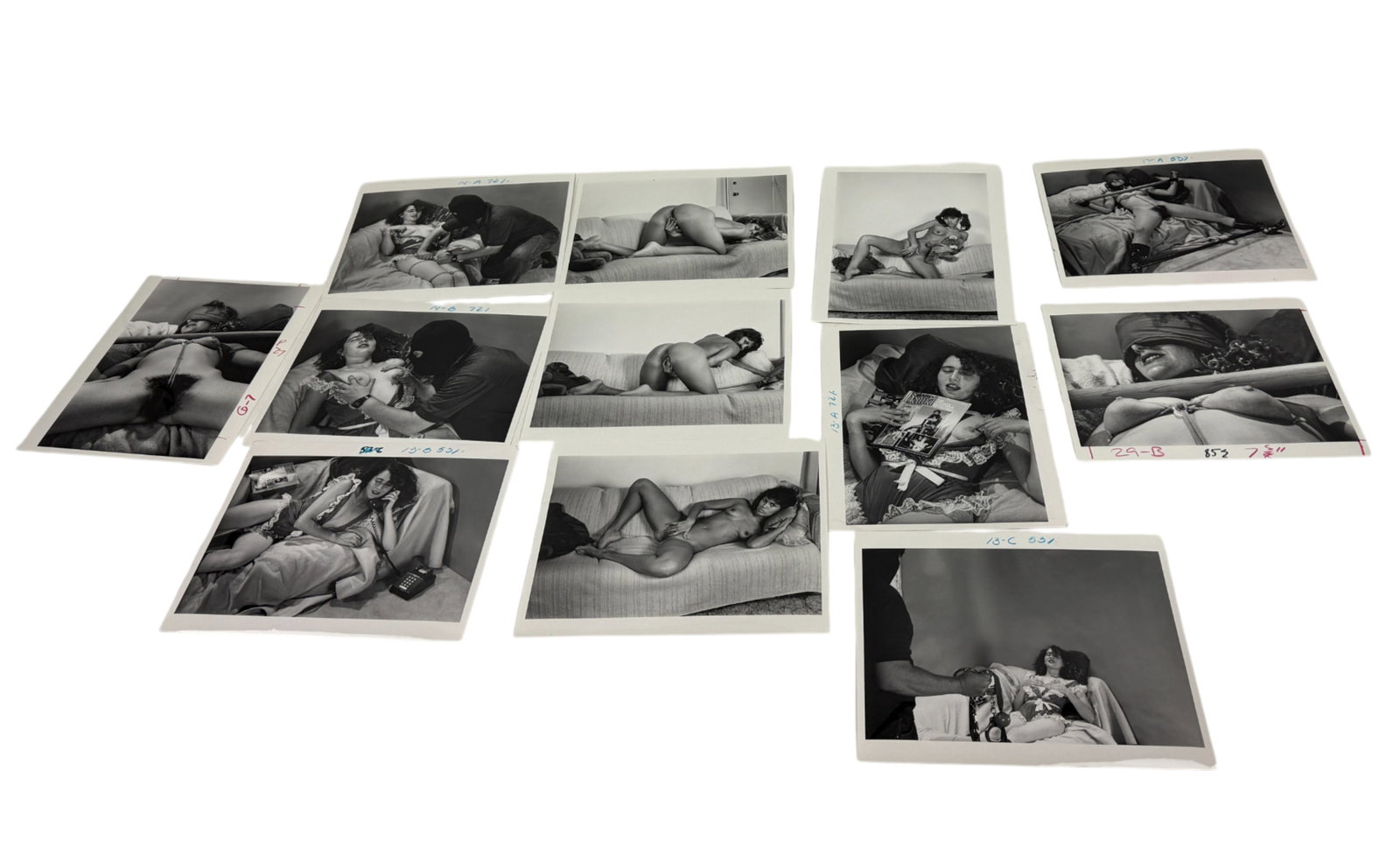 Vintage Erotic Nude Bondage Fetish Photo Collection – Original 8" x 10" Movie & Magazine: This rare collection features original 8" x 10" production photographs from vintage bondage-themed erotic films and magazines. The lot includes candid and posed scenes from photo shoots, showcasing mo