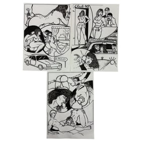 Vintage Erotic Nude Bondage Fetish Cartoon Ink Hand Drawing For Magazine Production Lot Signed Ego