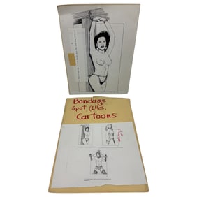 Vintage Erotic Nude Bondage Fetish Cartoon Ink Hand Drawing For Magazine Production Lot Signed Fritz
