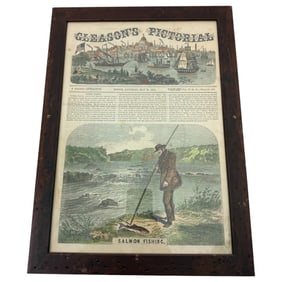 19th century illustrated pictorial of Gleasons Pictorial 1854 Salmon Fishing