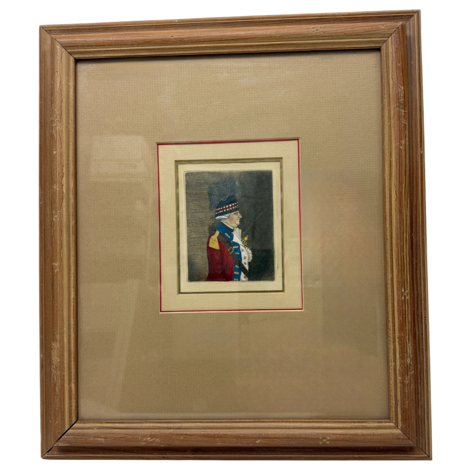 Antique British Soldier engraving with painting: Antique British Soldier engraving with painting